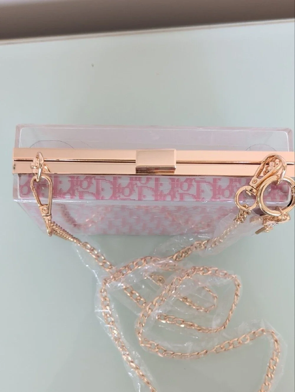 Upcycled Novelty Pink Monogram Acrylic Box Clutch - Wearable Art